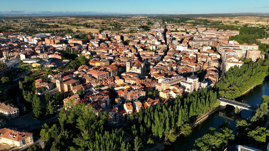 Aerial view of Aranda de Duero, Burgos, Spain. Aranda de Duero is the capital of Ribera del Duero