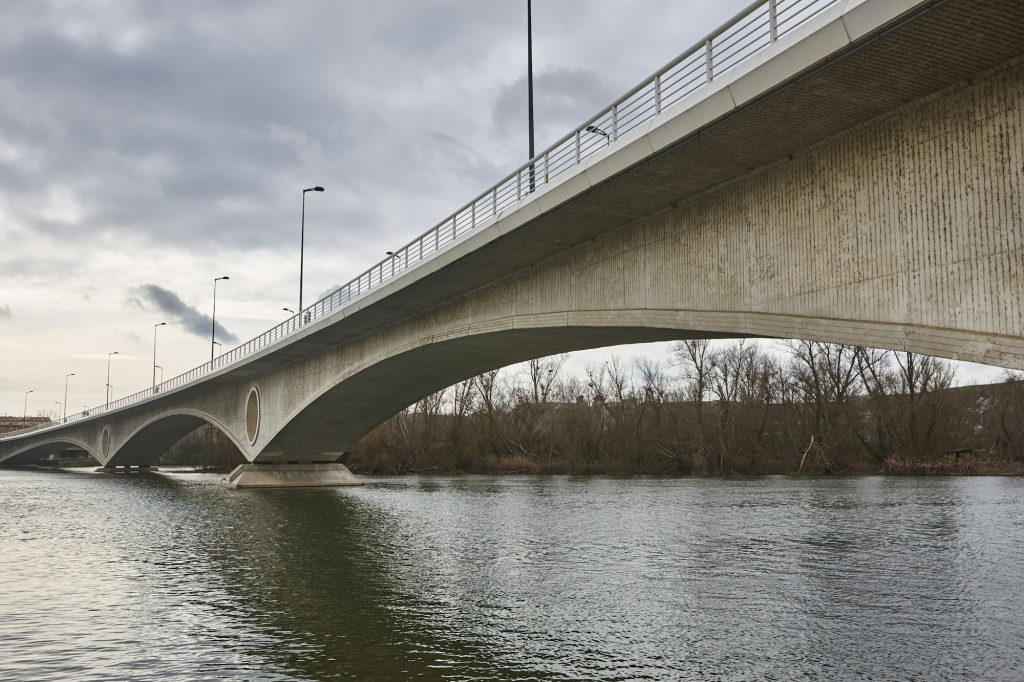 New concrete bridge above Duero river in Zamora city. Spain