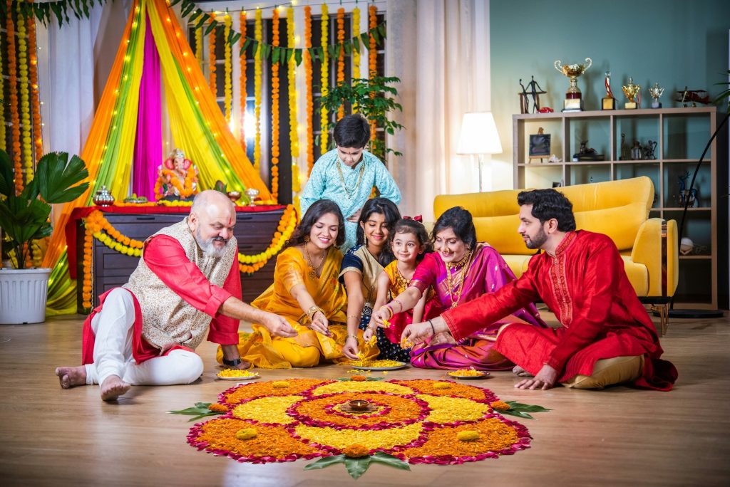 Image of family gathered in Diwali celebration